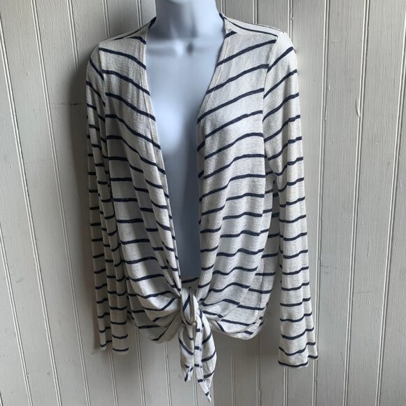 Velvet Graham & Spencer Coastal Blue White striped Open Cardigan Tie front - M - Picture 1 of 11